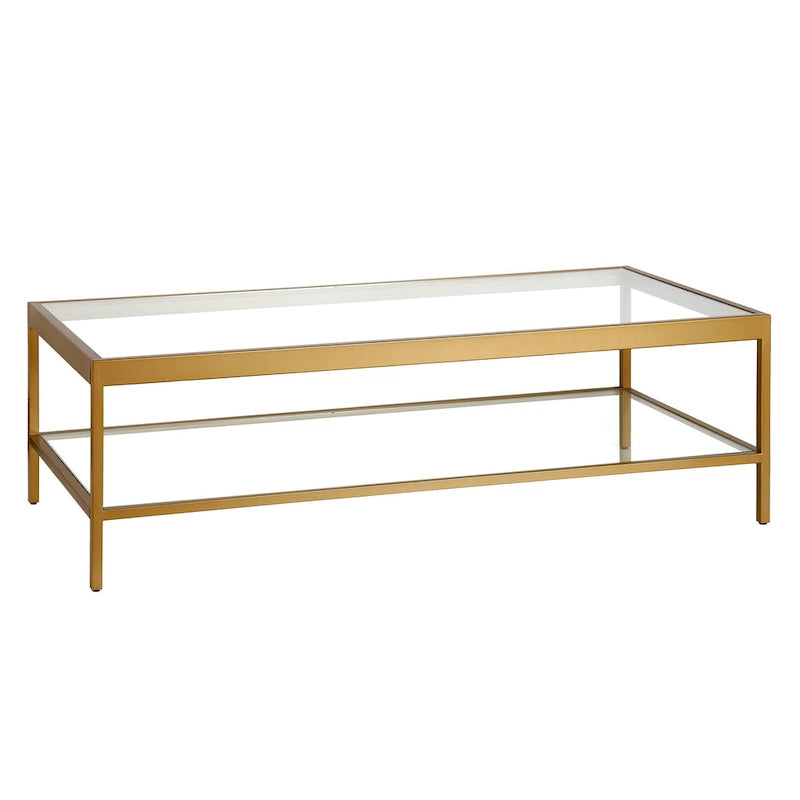HomeRoots Clear And Gold Glass And Steel Coffee Table With Shelf - 54 X 17 X 24