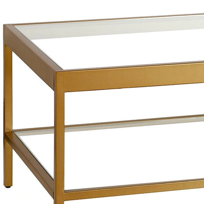 HomeRoots Clear And Gold Glass And Steel Coffee Table With Shelf - 54 X 17 X 24