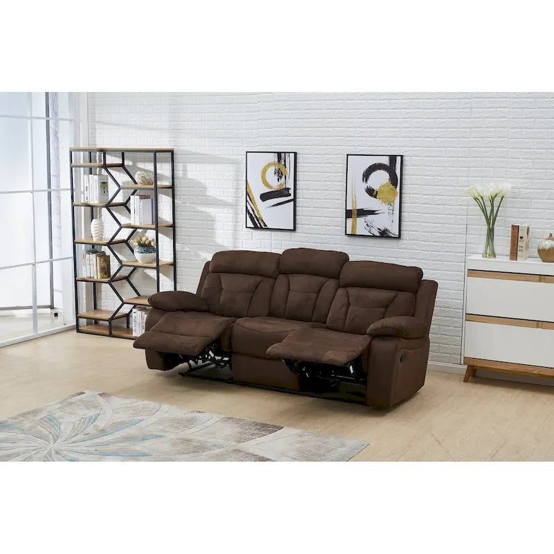 Vanity Art Microfiber 3-Seat Recliner Loveseat Manual Reclining Couch for Small Living Room Dining Room Sofa Set, Brown - N/A