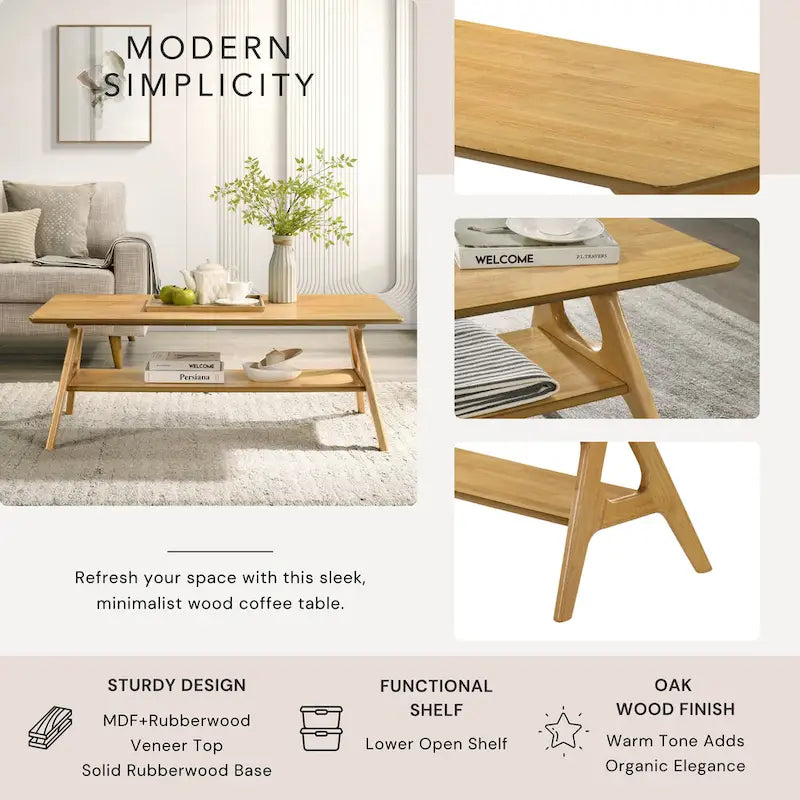 Roundhill Furniture Arona Mid-Century Modern Wood 3-Piece Coffee Table Set