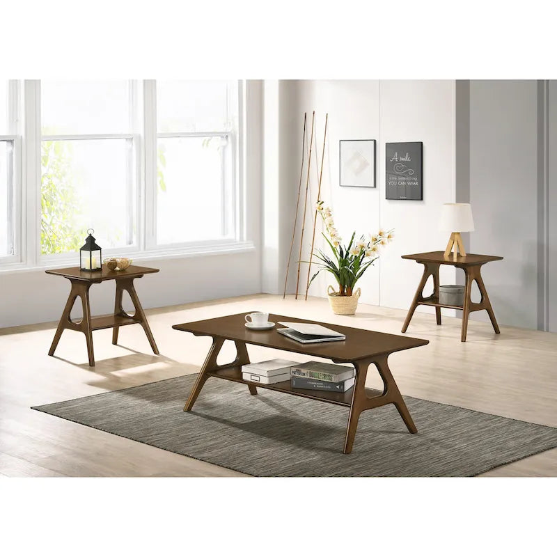 Roundhill Furniture Arona Mid-Century Modern Wood 3-Piece Coffee Table Set