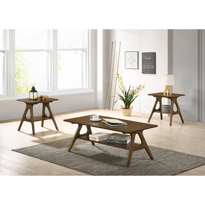 Roundhill Furniture Arona Mid-Century Modern Wood 3-Piece Coffee Table Set