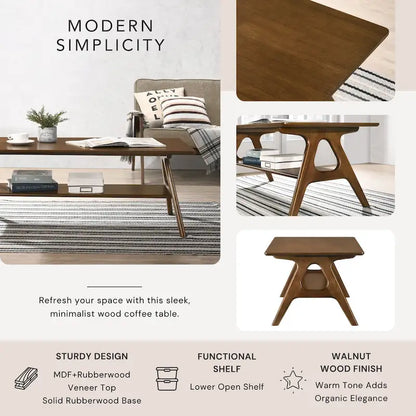 Roundhill Furniture Arona Mid-Century Modern Wood 3-Piece Coffee Table Set