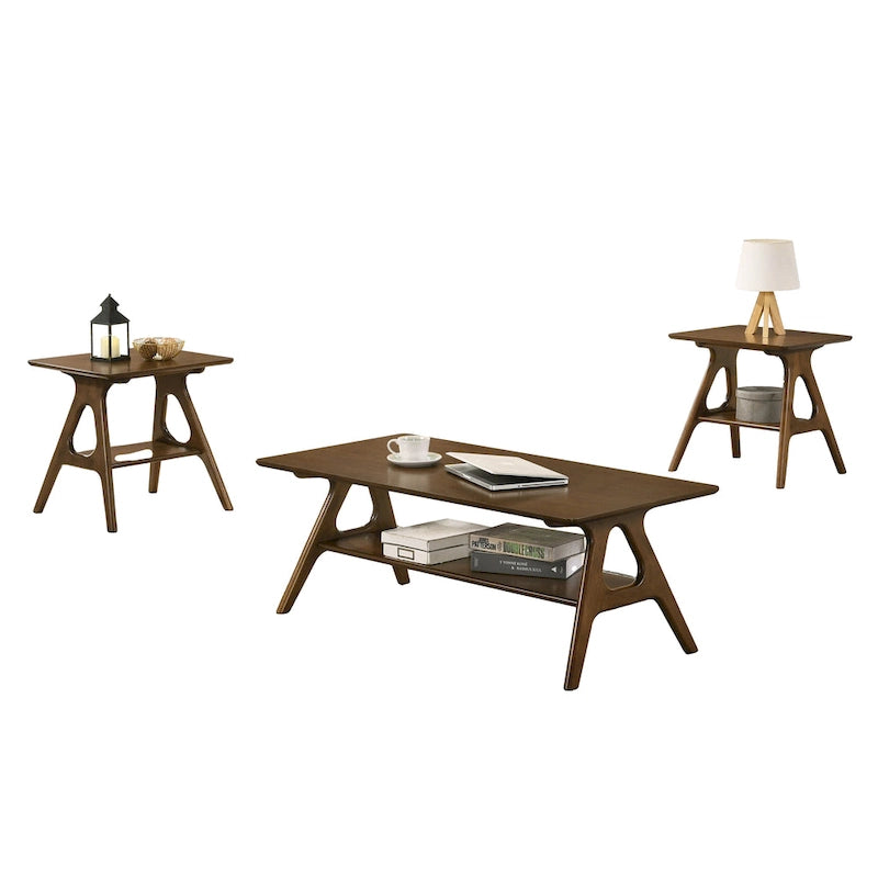 Roundhill Furniture Arona Mid-Century Modern Wood 3-Piece Coffee Table Set