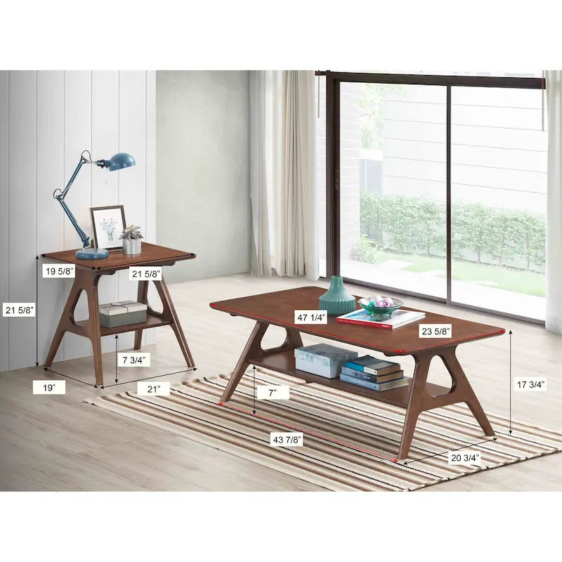 Roundhill Furniture Arona Mid-Century Modern Wood 3-Piece Coffee Table Set