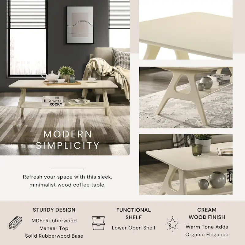 Roundhill Furniture Arona Mid-Century Modern Wood 3-Piece Coffee Table Set