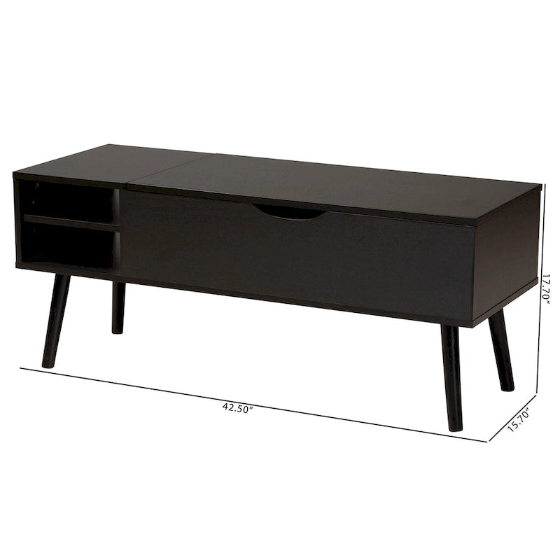 Roden Modern Two-Tone Black and Espresso Brown Finished Wood Coffee Table with Lift-Top Storage Compartment