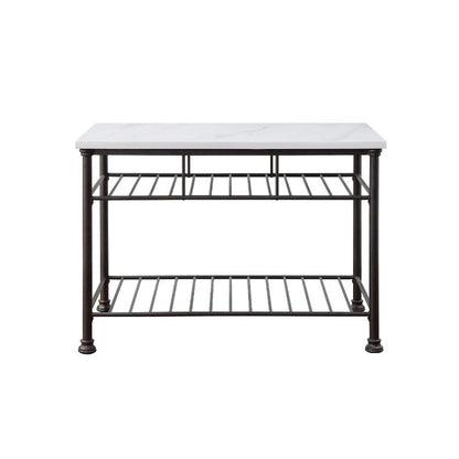 Kitchen Island with Marble Top in White and Gray