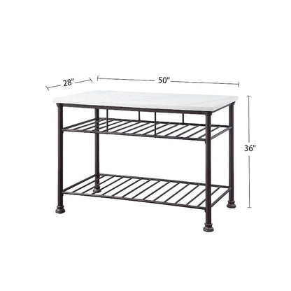 Kitchen Island with Marble Top in White and Gray