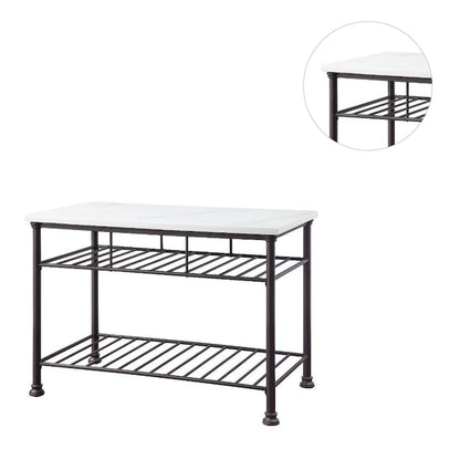 Kitchen Island with Marble Top in White and Gray
