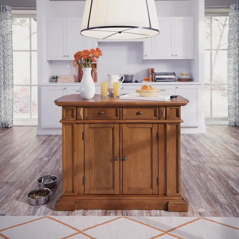 Americana Distressed Cottage Oak Kitchen Island With Drop Leaf