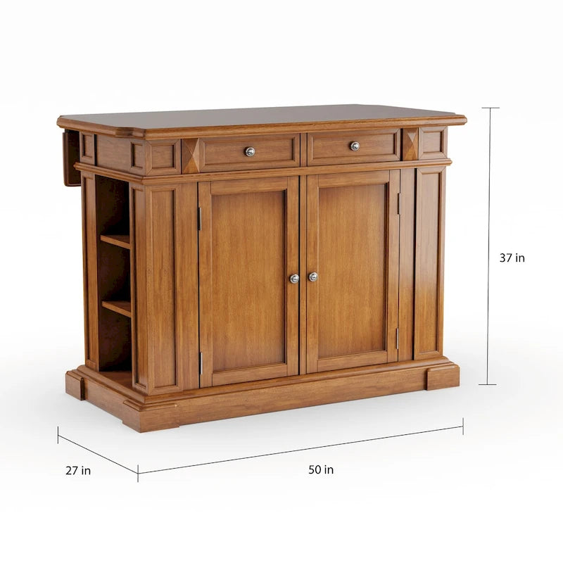 Americana Distressed Cottage Oak Kitchen Island With Drop Leaf