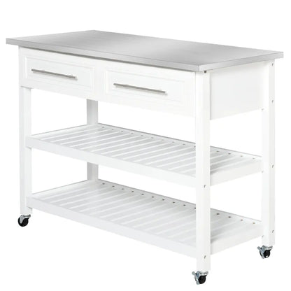 HOMCOM Stainless Steel Top Kitchen Island Rolling Utility Cart with Drawers & Shelves - White
