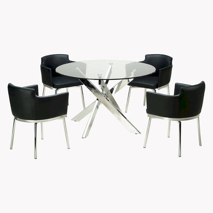 Somette Round Glass Top Chrome Dining Table - Silver