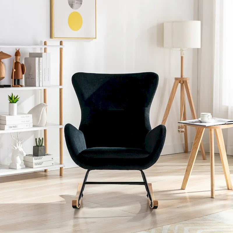 Velvet Fabric Padded Seat Rocking Chair