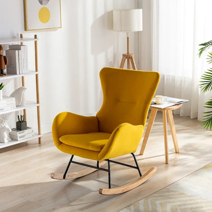 Velvet Fabric Padded Seat Rocking Chair
