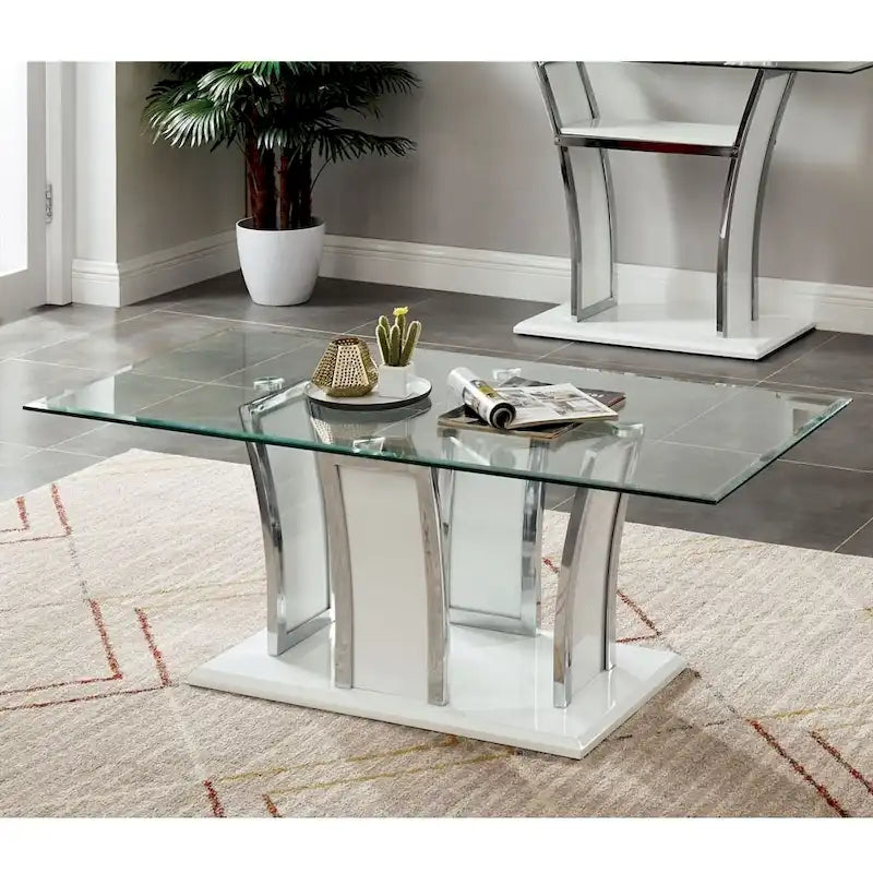 McAvory Modern 47-inch Glass Top 1-Shelf Coffee Table by Silver Orchid