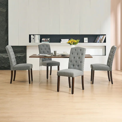 Fabric Upholstered Tufted Dining Chairs with Nailhead Trim Set of 4