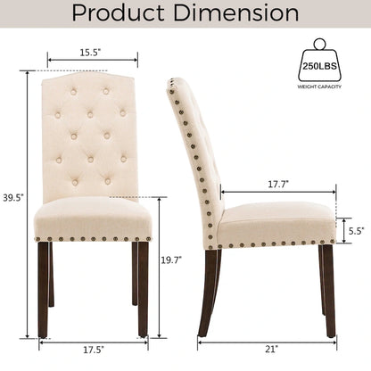 Fabric Upholstered Tufted Dining Chairs with Nailhead Trim Set of 4
