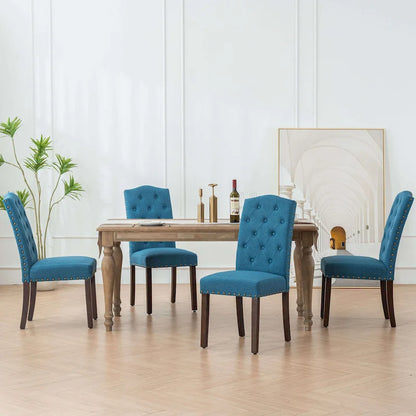 Fabric Upholstered Tufted Dining Chairs with Nailhead Trim Set of 4