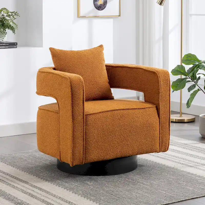 29W Boucle Upholstered Swivel Armchair Single Sofa