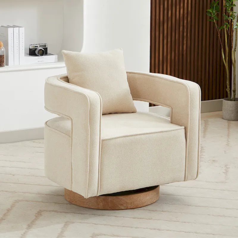 29W Boucle Upholstered Swivel Armchair Single Sofa