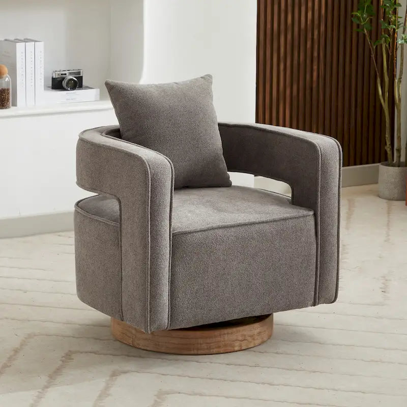 29W Boucle Upholstered Swivel Armchair Single Sofa