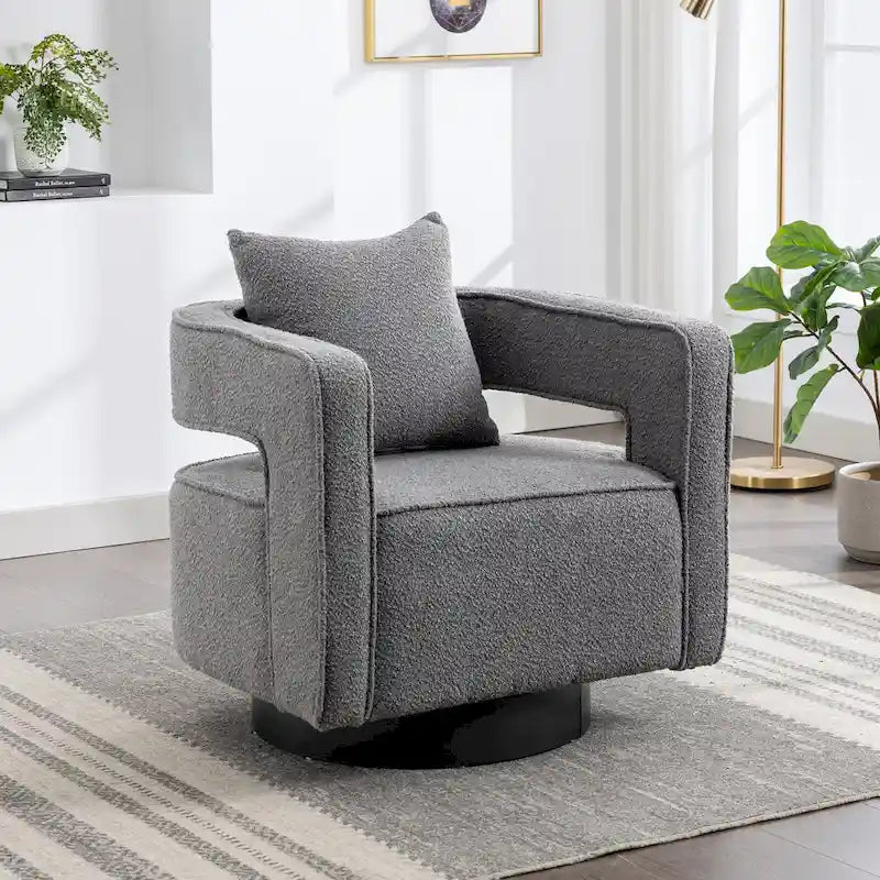 29W Boucle Upholstered Swivel Armchair Single Sofa
