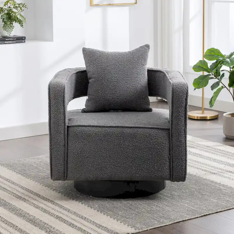 29W Boucle Upholstered Swivel Armchair Single Sofa