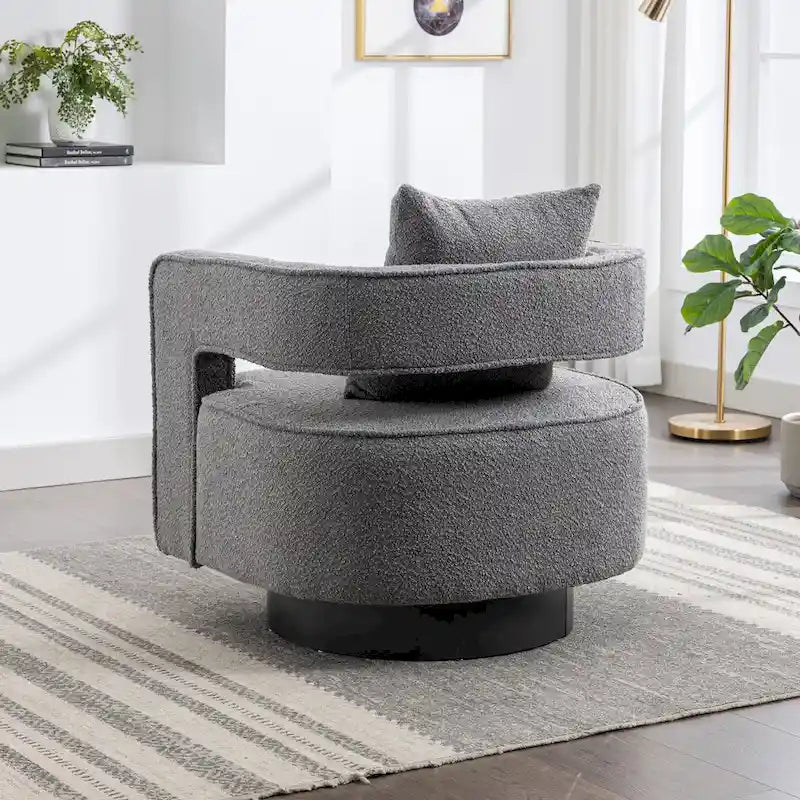 29W Boucle Upholstered Swivel Armchair Single Sofa