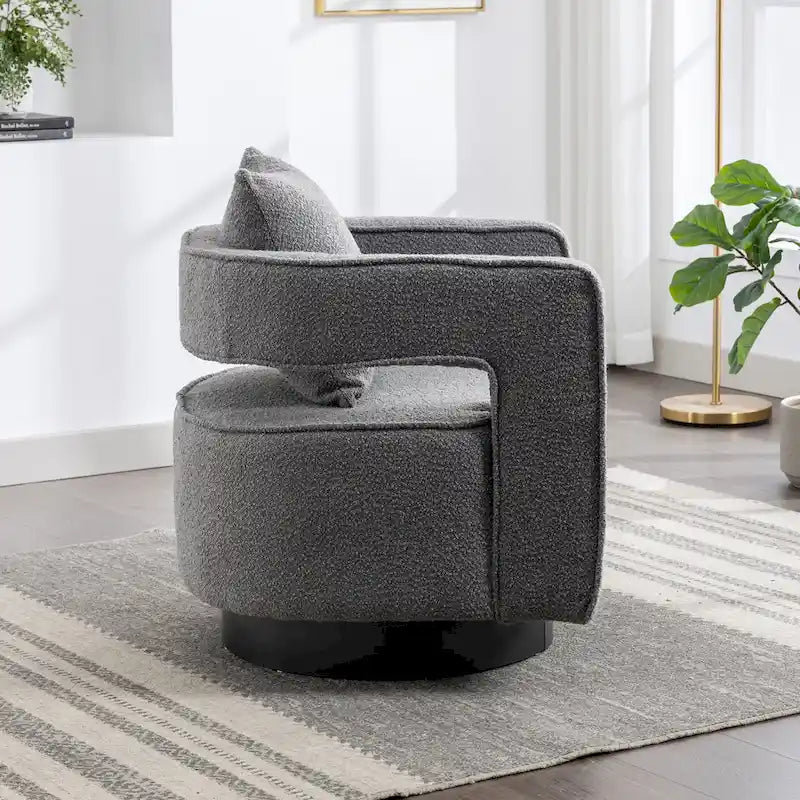 29W Boucle Upholstered Swivel Armchair Single Sofa