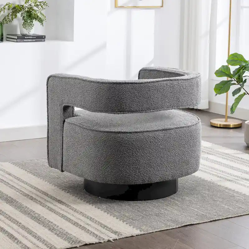 29W Boucle Upholstered Swivel Armchair Single Sofa