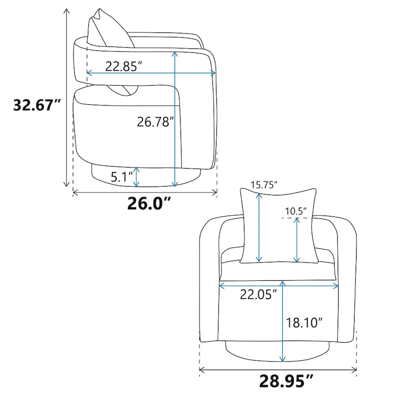 29W Boucle Upholstered Swivel Armchair Single Sofa