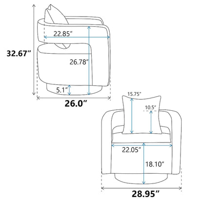 29W Boucle Upholstered Swivel Armchair Single Sofa