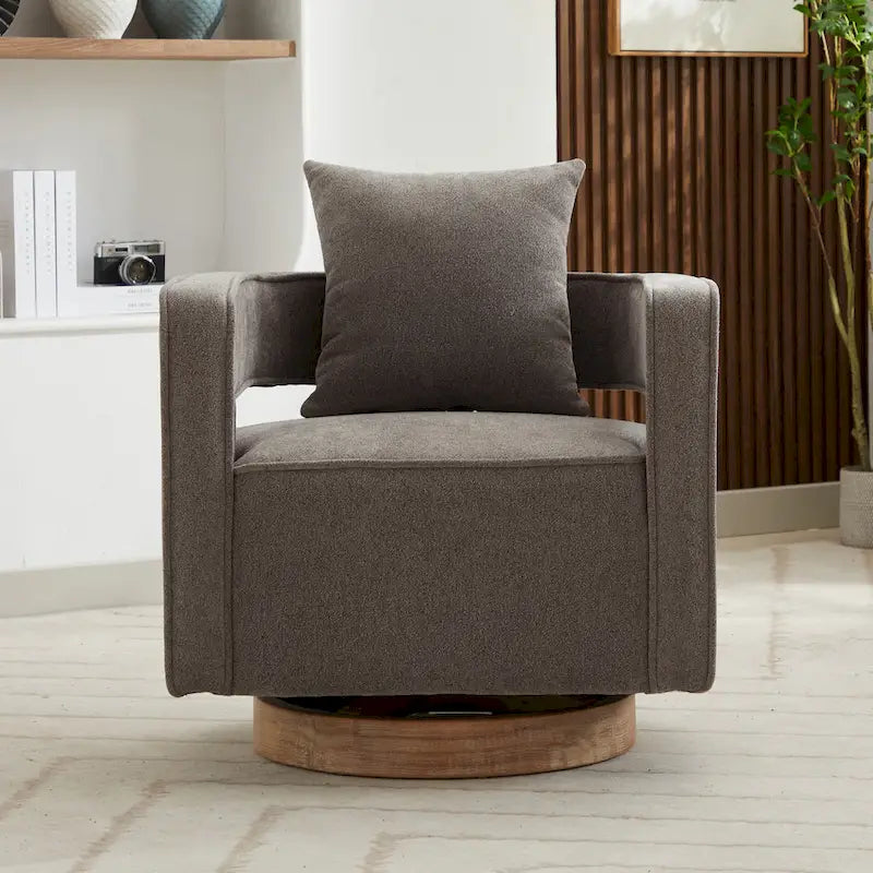 29W Boucle Upholstered Swivel Armchair Single Sofa