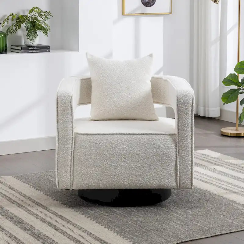 29W Boucle Upholstered Swivel Armchair Single Sofa
