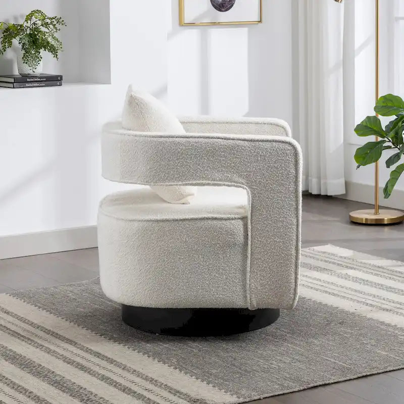 29W Boucle Upholstered Swivel Armchair Single Sofa