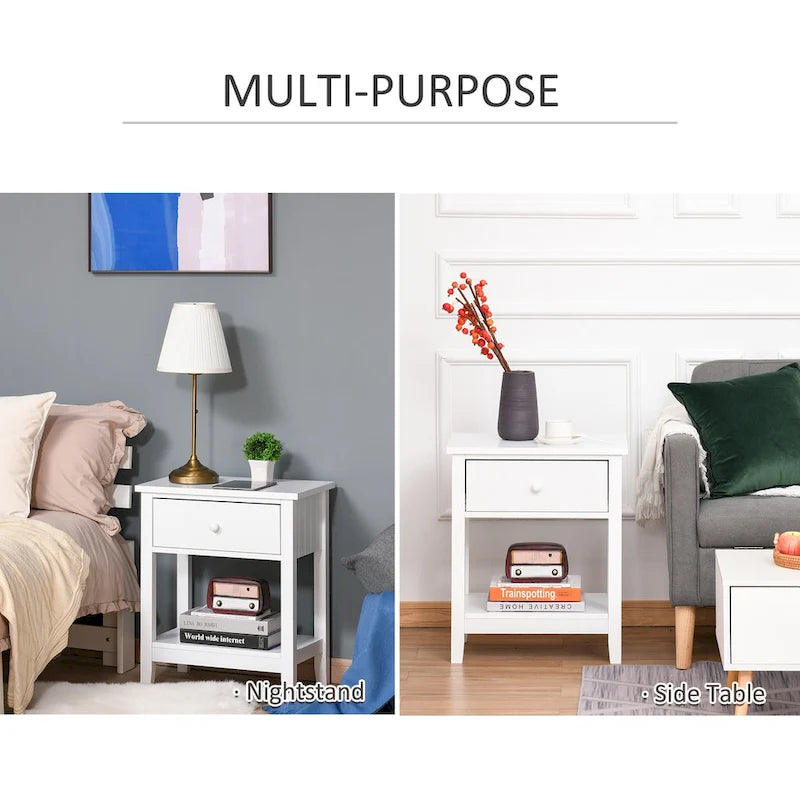 HOMCOM Modern Style Bedside End Table with Drawer and Storage Shelf for Bedroom, or Living Room - 19.75x13.75x23.5