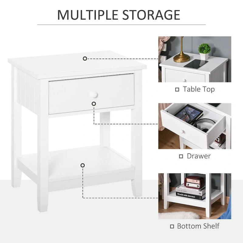 HOMCOM Modern Style Bedside End Table with Drawer and Storage Shelf for Bedroom, or Living Room - 19.75x13.75x23.5