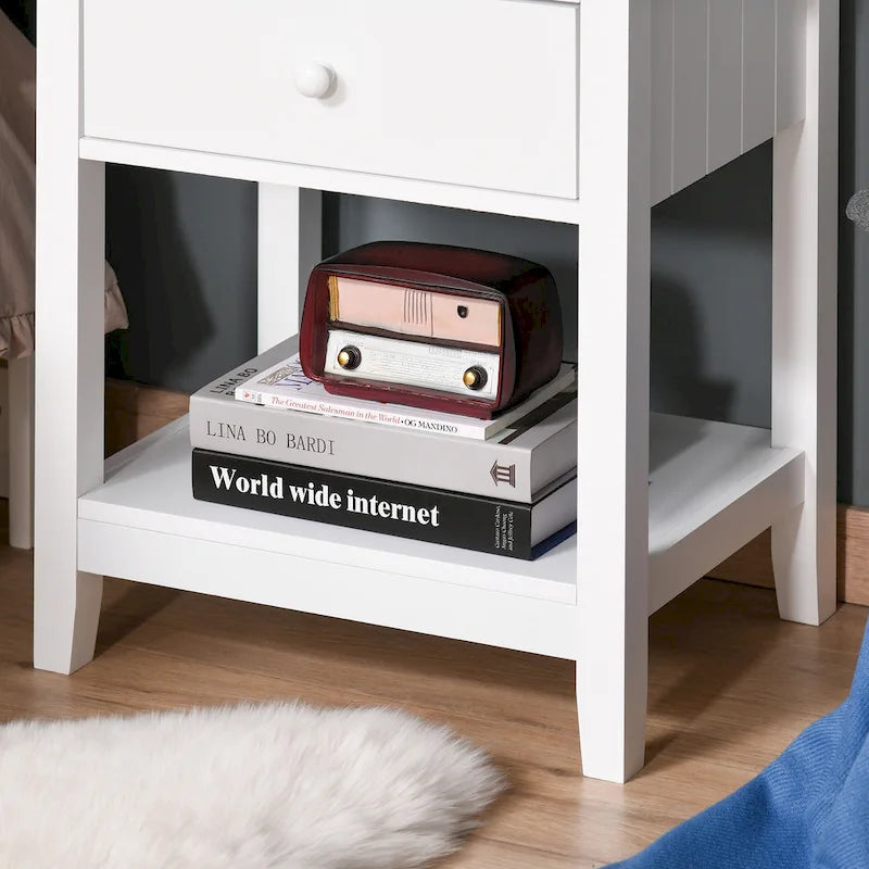 HOMCOM Modern Style Bedside End Table with Drawer and Storage Shelf for Bedroom, or Living Room - 19.75x13.75x23.5