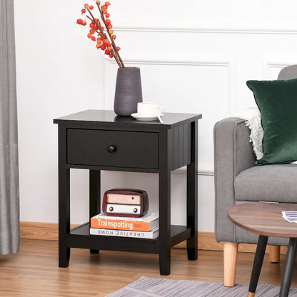 HOMCOM Modern Style Bedside End Table with Drawer and Storage Shelf for Bedroom, or Living Room - 19.75x13.75x23.5
