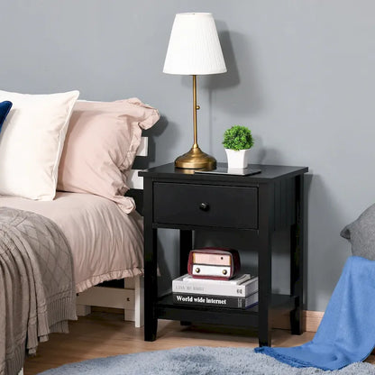 HOMCOM Modern Style Bedside End Table with Drawer and Storage Shelf for Bedroom, or Living Room - 19.75x13.75x23.5