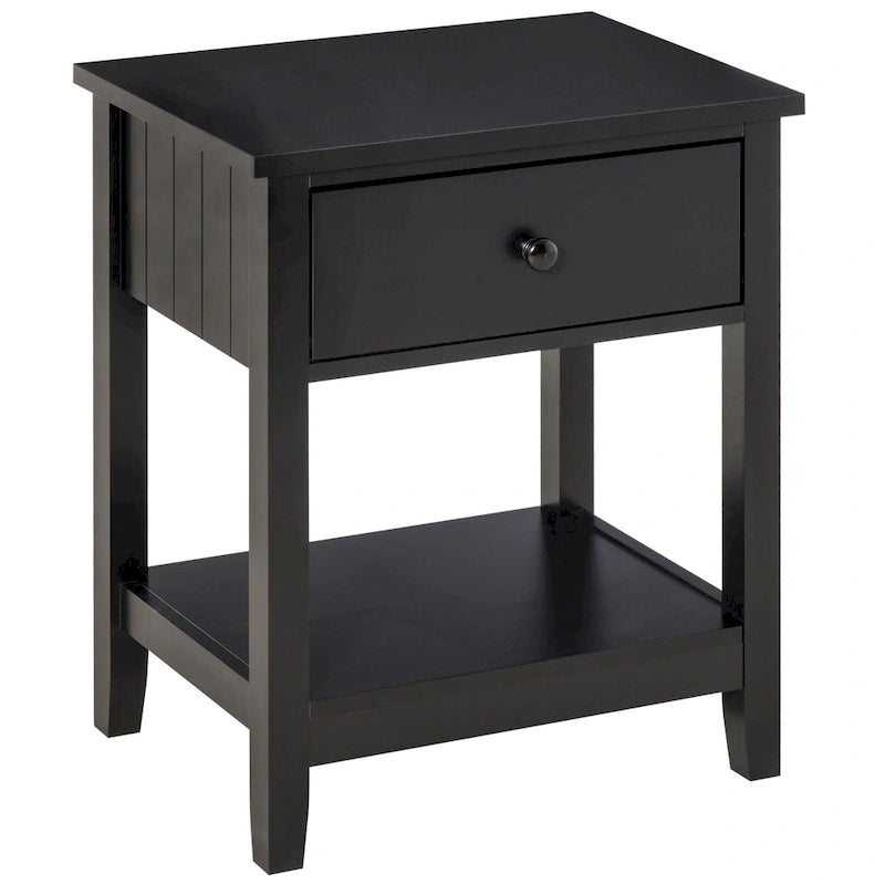 HOMCOM Modern Style Bedside End Table with Drawer and Storage Shelf for Bedroom, or Living Room - 19.75x13.75x23.5