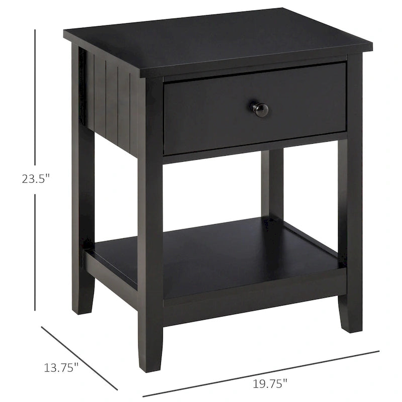 HOMCOM Modern Style Bedside End Table with Drawer and Storage Shelf for Bedroom, or Living Room - 19.75x13.75x23.5