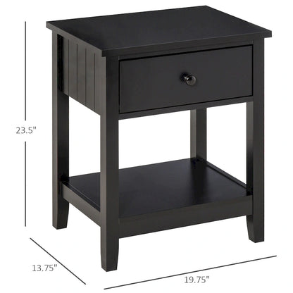 HOMCOM Modern Style Bedside End Table with Drawer and Storage Shelf for Bedroom, or Living Room - 19.75x13.75x23.5