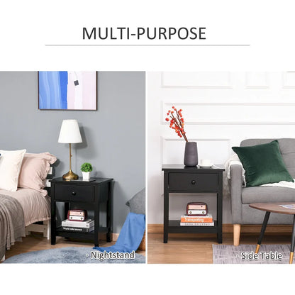 HOMCOM Modern Style Bedside End Table with Drawer and Storage Shelf for Bedroom, or Living Room - 19.75x13.75x23.5