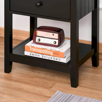 HOMCOM Modern Style Bedside End Table with Drawer and Storage Shelf for Bedroom, or Living Room - 19.75x13.75x23.5