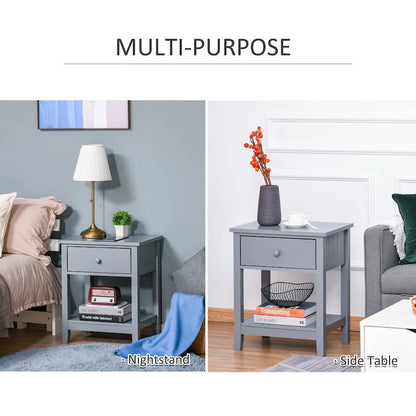 HOMCOM Modern Style Bedside End Table with Drawer and Storage Shelf for Bedroom, or Living Room - 19.75x13.75x23.5