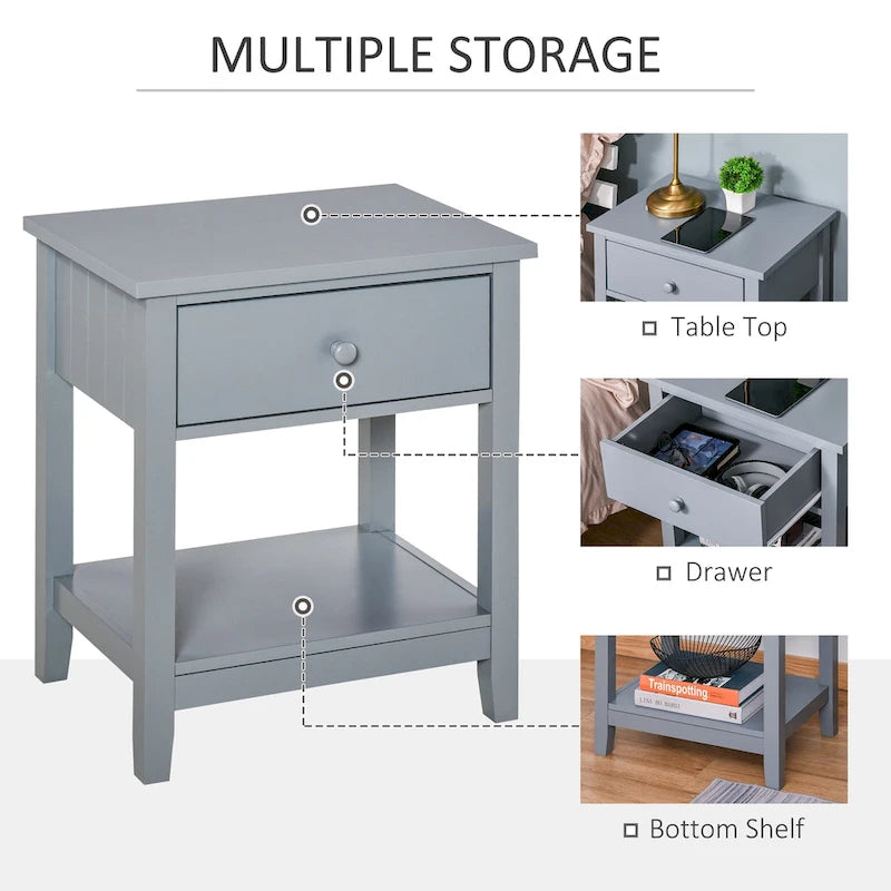 HOMCOM Modern Style Bedside End Table with Drawer and Storage Shelf for Bedroom, or Living Room - 19.75x13.75x23.5