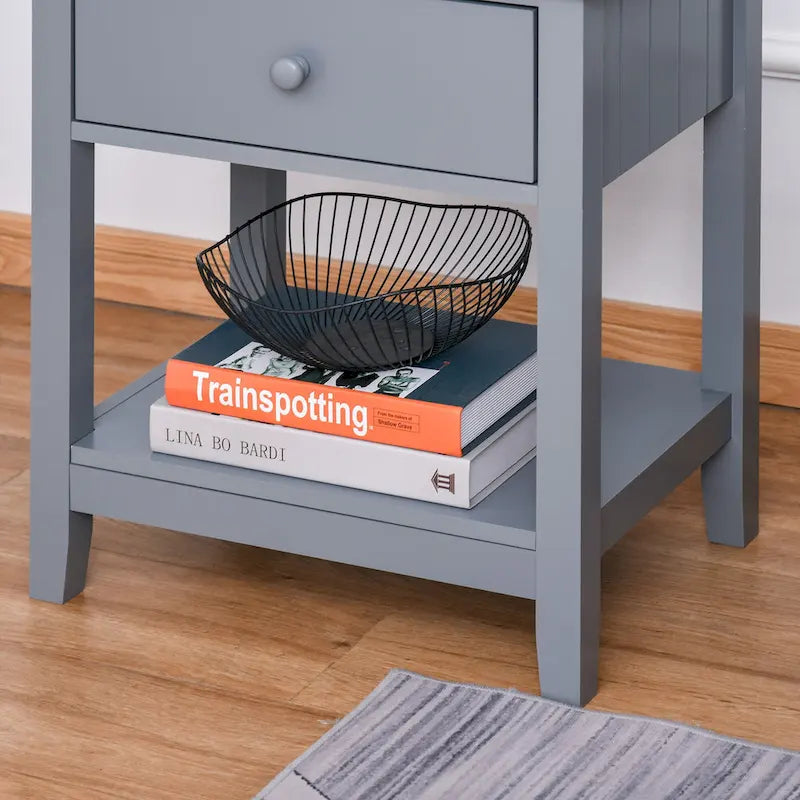 HOMCOM Modern Style Bedside End Table with Drawer and Storage Shelf for Bedroom, or Living Room - 19.75x13.75x23.5